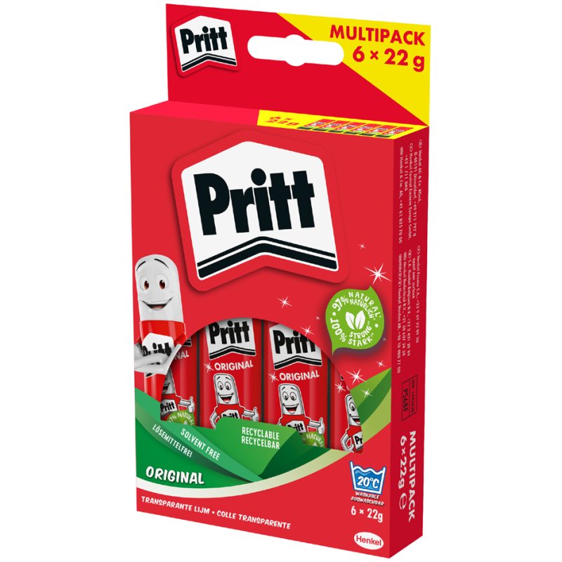 Pritt Bâton de colle, sans solvant, 22 g, 6 pièces